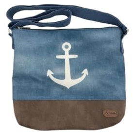 Damen Umhängetasche » Maritimer Vintage Stil » Weiß/Blau/Braun ca. 28 x 32 cm » Damen Handtasche » maritime Tasche mit Schultergurt
