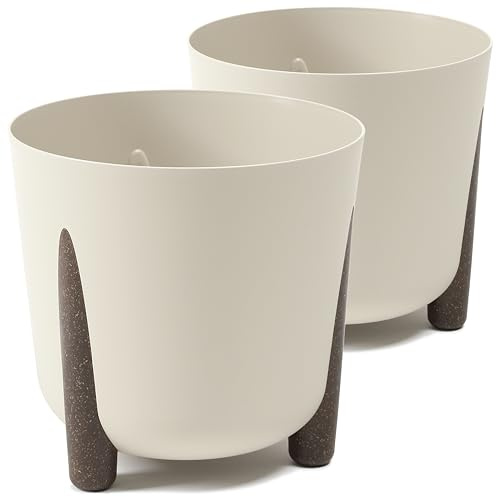 Tymar Lot de 2 pots de fleurs avec pieds - Forme ronde - Beige - Diamètre : 26 cm