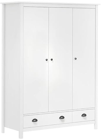 Eleganz Armoire à 3 portes en pin massif - 127 x 50 x 170 cm - Blanc - Rangement stable pour chambre à coucher et salon