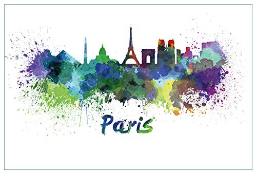 Wallario Küchenrückwand selbstklebend 90 x 60 cm, Motiv: Städte als Aquarell - Skyline von Paris | Spritzschutz abwischbar & pflegeleicht