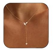 WATEFOER Collier Longue en Y pour Femme, Colliers Lariat délicat Plaqué Or 14k avec Pendentif en Zircone Collier Long en Étoile Feuille Bijoux Cadeaux pour Vacances d'été Noël
