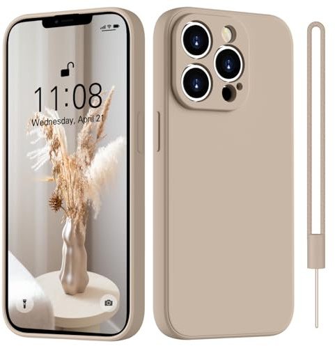 HGH for iPhone 12 Pro Case Silicone With Lanyard, Khaki | [Camera All-Round Protection] [Soft Microfiber Lining Anti-Scratch] Full Covered Shockproof