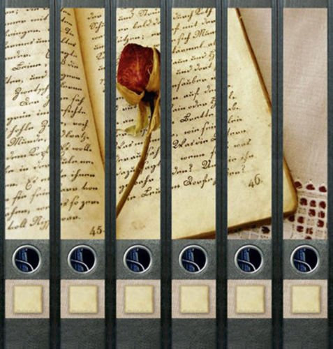 Ordnerrücken schmal 6er Set Ordner Buch mit Rose Ordner Aufkleber Etiketten Deko 601