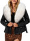 BELLIVERA Damen Lederjacke Winter Warm Kurz Moto Bikerjacke Wildleder Mantel mit Abnehmbarem Pelzkragen 9203 Weiß L