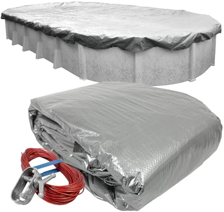 Robelle 551625-4-ROB - Cubierta Ovalada de Invierno para Piscinas instaladas por Encima del Suelo, 16 x 25 pies, 03 - Dura-Guard Silver