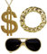 shoperama Hustler Rapper Zuhälter Set Brille Dollar-Kette Glieder-Armband Dandy Pimp Proll Kostüm-Zubehör