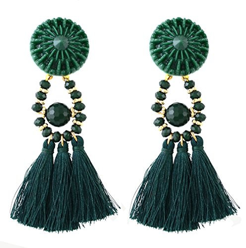 YAZILIND Frauen Stud Drop Baumeln Ohrringe Quasten Perlen Retro Ethnic Tribal Vintage Boho Ohr Erklärung Schmuck Handgemachte Jaspis