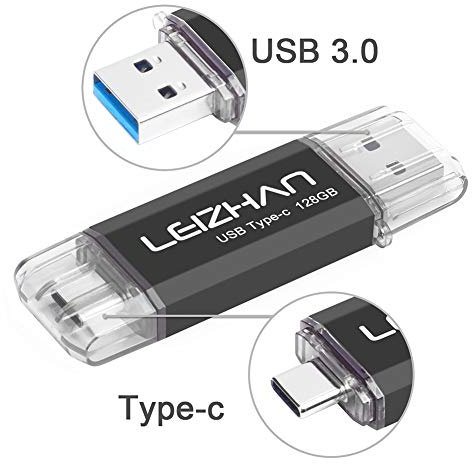 leizhan USB Memory Stick 128GB Typ C/USB Memory Stick OTG 2-in-1 Flash Drive USB 3.0 Pen Drive für PC/Laptop/Mobiltelefone und andere USB-C Geräte -Schwarz