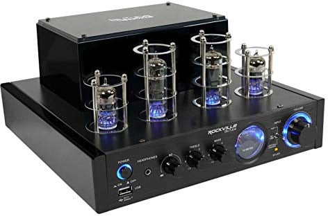 Rockville BluTube LED 70W Tube Amplifier Home Theater Stereo Receiver with Bluetooth, HDMI & Optical, Black with Blue Lights - Perfect for Audiophile Music, Home Theater & Gaming