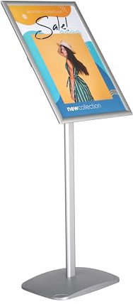 DISPLAY SALES Infoständer für DIN A2 Plakate | Design Informationsständer in silber | Attraktiver Aufsteller A2 im Hoch-/Querformat | Display Ständer, Werbung ständer
