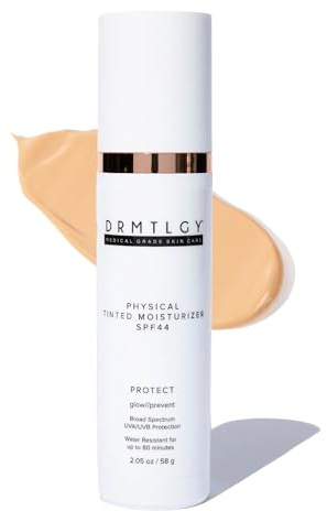 DRMTLGY Physical Tinted Moisturizer with SPF 44. Universal Tint. All-In-One Mineral Tinted Sunscreen and Foundation with Broad Spectrum Protection Against UVA and UVB Rays, 2.05 oz