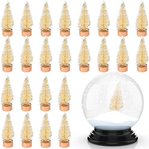Sumind 24 Stück Mini-Kiefernbäume, Weihnachtsbäume, Flaschenbürste, Bäume, mattierte Sisalbäume mit Holzsockel, Miniaturbäume, Kunststoff, Tischbäume für Handwerk, Displaydekoration (beige)
