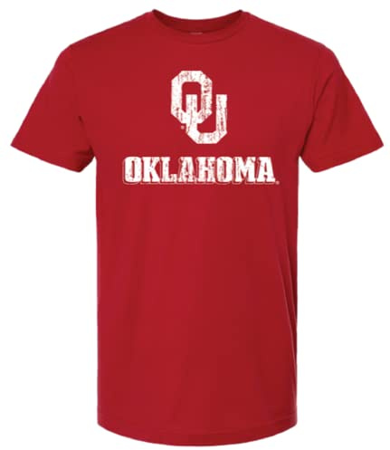 Red & West NCAA Men's Oklahoma Sooners Cotton T-Shirt with Vintage Script Logo-Crimson