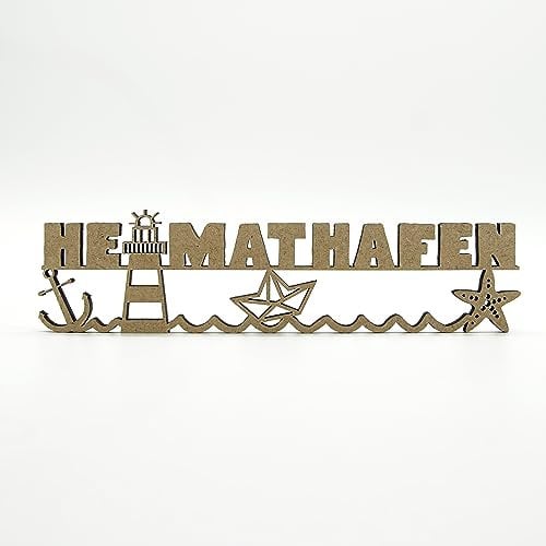 as-Herzwerk 3D Schriftzug Holz Maritim Heimathafen Tischdeko Wanddeko Geschenk für Freunde und Familie 20cm Breit