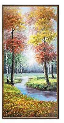 AERK Tableau Peinture Huile sur Toile Abstrait, Peint À La Main Extra Large Mur Art Original Forêt Rivière Paysage Peintures Fraîches Abstrait Moderne sans Cadre Texturé Œuvre d'art Décor À L