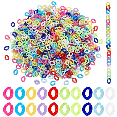PandaHall 1000 Stück Acryl-Verbindungsringe 10 Farbene Verbindungsringe Kleine Twist Panzerkettenverbinder Kettenglieder Süßigkeitsfarben Rings Für Hose Halsketten Brillen Geldbörsen, 13.5x10mm