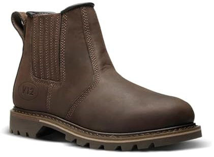 V12 Rancher V1261 Chelsea Boots for Men – Slip On Dealer Boots – Oiled Leather, Heat & Slip Resistant Outsole, Breathable Lining, Comfort Footbed – Brown Non-Safety Work Boots, Size UK 10