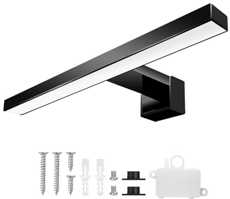 UBUD Lampada Led Applique Led per Specchio o Parete Bagno -760lm - Misure 300x110x40mm - Colore Nero Opaco - Protezione IP44 - Luce Bianca 6000K (Ideale e perfetto per il trucco o la rasatura) (30 cm)