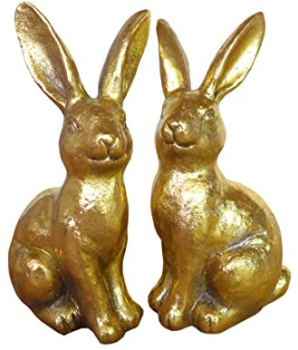 2er Set Hase Gold | Osterhase Hasenpaar | Osterdeko Ostern Design | 18x9 cm | Figur Zierfigur Dekofigur