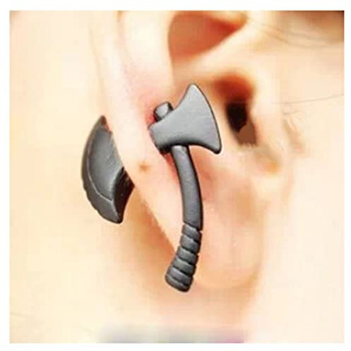 Allereya Vintage Black Axe Ear Jacket Earrings Axe Stud Earrings Funny Gothic Viking Amulet Axe Earrings Black Exaggerated Scary Axe Earrings Jewelry for Women and Girls (Black)