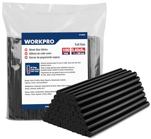 WORKPRO Black Hot Glue Sticks, 100-Pack, 0.43 x 8