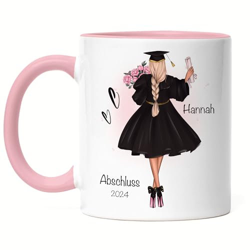 Kiddle-Design Bachelor Master Abitur 2025 Tasse Rosa Abschluss Geschenk Personalisiert Name Absolventin Doktor Damen Frauen Schulabschluss Abi