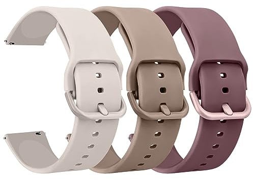 AK Pack 3 Watch Bands 20mm 22mm for Women Men, Replacement Straps Band for Smart Watch, soft skin-friendly silicone quick release, smart watch wristband (20mm, Starlight/MilkTea/Violet Smoke)