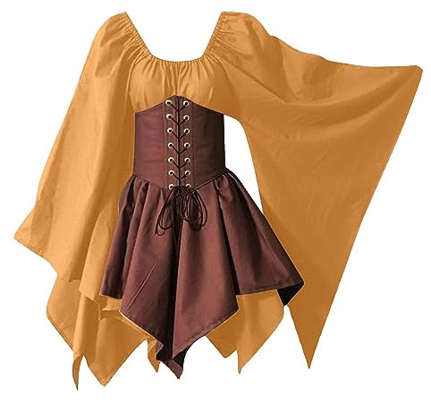 Umhang Damen Kostüm Mittelalterliche Viktorianischen Cosplay Kostüm Gothic Kleider Damen Retro Mittelalter Kleid Damen Vintage Maxikleid für Halloween Karneval Kostüm