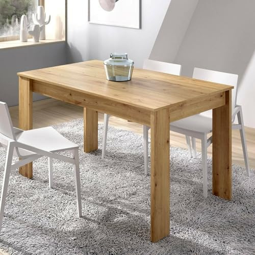 Dmora - Fester Censo-Tisch, Mehrzweck-EssRegal, rechteckiger Küchen- oder Esszimmertisch, 139 x 81 x 77 cm, Nodi-Eiche
