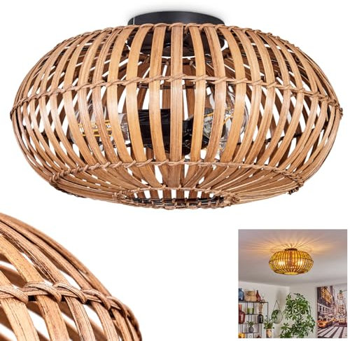 Deckenleuchte Oravi, moderne Deckenlampe aus Metall/Bambus in Schwarz/Natur/Dunkelbraun, Deckenleuchte im Boho-Design m. tollem Lichteffekt an der Decke, Ø 40 cm, 3 flammig, 3 x E27, ohne Leuchtmittel