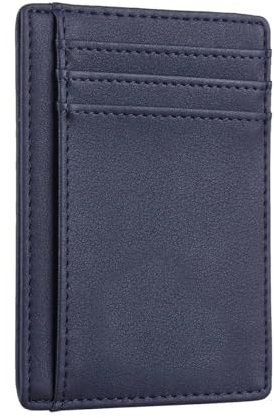 STA Distribution Porte Carte identité française, Cuir Veritable - Blocage RFID, Portefeuille Carte bancaire Anti piratage, Anti fraude | Élégant et Minimaliste (Bleu Marine)