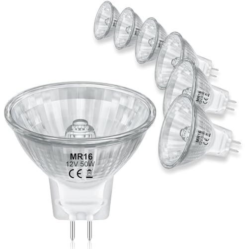 VIIVUU MR16 12V 50W Halogenstrahler,GU5.3 Halogen 50W Deckenglühbirnen 2700K Warmweiß,520LM Reflektor Dimmbar Halogen Leuchtmittel für Deckenbeleuchtung,Dunstabzugshaube,Strahler,Bad 6 Stück