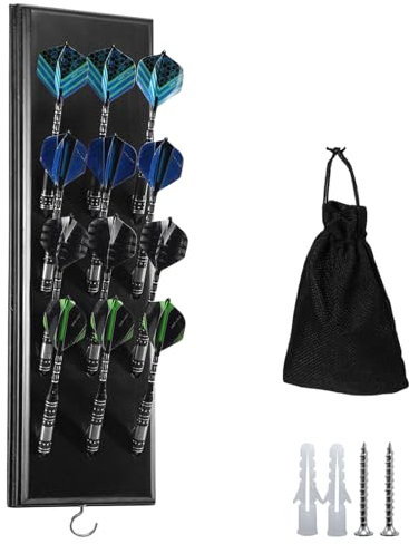 TOATELU Dart Halter aus Holz für 12 Darts, Hochwertig Darthalter aus Holz, Praktische Dart Aufbewahrung, Wand Hängen Dartständer, für Jede Art von Dartscheibe (Schwarz)
