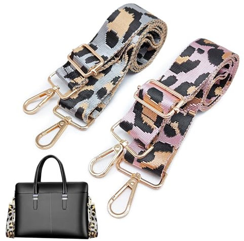 EUPSIIU 2 Stück Taschenband Schulterriemen Schultergurt für Taschen Trageriemen Taschenriemen Handtaschen Gurt, Verstellbarer, Leopardenmuster Geldbörse Strap Ersatz Crossbody Handtasche (Rosa, Grau)