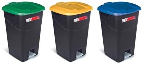 Tayg Lot de 3 poubelles de cuisine avec pédale - Poubelle de recyclage 60 l, poubelle de cuisine à pédale, poubelle d'hôtellerie, poubelle de recyclage, poubelle de cuisine (60 litres, vert, bleu et