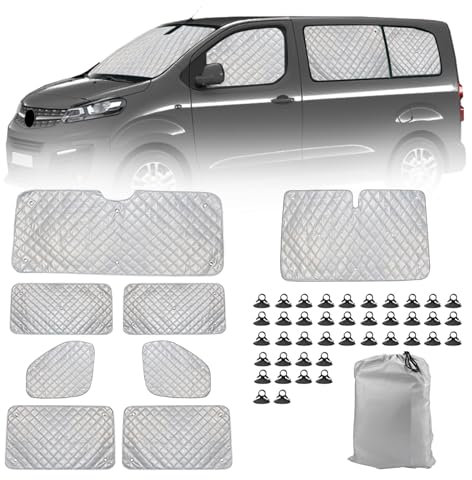 Thermomatte Fahrerhaus Innen für Ford Transit Custom 2012-2024, 8 STK SWB Wasserdicht UV-Proof Sonnenschutz Auto Frontscheibe Schnee Frontscheibenabdeckung mit Schwarzem Rücken, 98% Verdunkelung