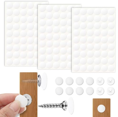 200 Pièces Cache Vis Blanc en Plastique + 162 Pièces Cache Vis Adhesif, Anti-Rouille Cache Trou de Vis pour Armoires, Tiroir, Tables et Autres Meubles