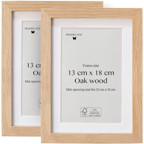 Framelane Set of 2 Bilderrahmen 13x18 Natur - FSC-Zertifiziertes Bilderrahmen Holz Aus Eiche, Mit Passepartout, Kratzfestes & Bruchsicheres Acrylglas, Für Wandmontage Und Tischaufstellung