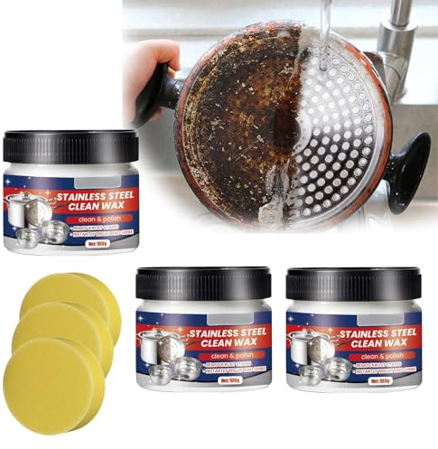 Pasta di Pulizia Nanotecnologica per Acciaio Inox, Detergente e Smalto per Metalli, Pulitore e Cera Pura per Pentole (3 Pezzi)