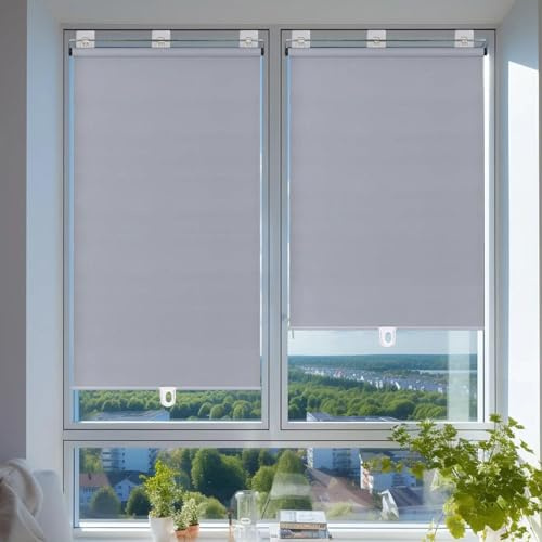 TZYYAO Saugnapf-Verdunkelungsrollos Für Fenster,Sonnenschutz Für Innenräume,32-150cm Breite Teleskop rollos,Temporäre Sichtschutz Jalousie Für Schlafzimmer/Arbeitszimmer/Büro,Grey-32x150cm(12.6x59in)