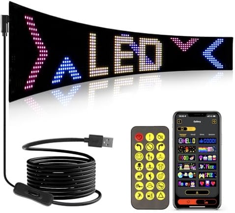 YAYZA! Flexible Panneau Affichage LED, 59.5 * 12cm Plaque Lumineuse Camion Personnalisé, Bluetooth Panneau Publicitaire Lumineux Programmable Voiture Plaque Lumineuse Camion