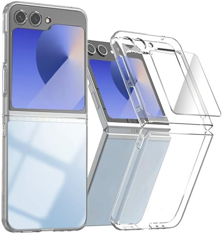 AFENGBOX Cover Trasparente per Samsung Galaxy Z Flip 6 5G,Sottile Custodia Samsung Flip 6 con Pellicola Protettiva,Antigraffio Antiurto Cover Case per Samsung Z Flip 6,Clear