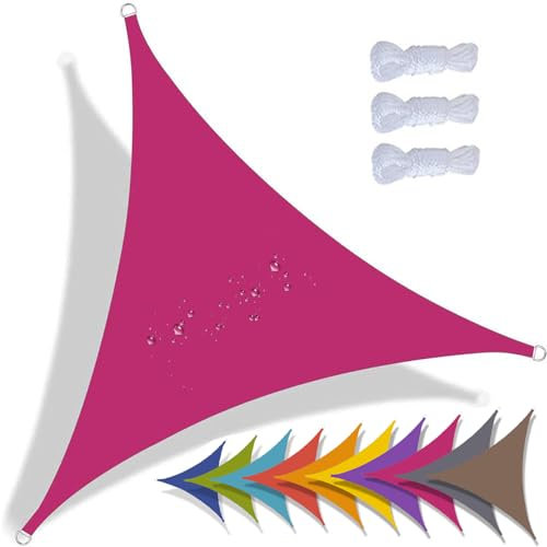 QIAQ Sonnensegel Dreieckig Wasserdicht Sonnenschutz Wetterschutz Segel Baldachin 95% UV Schutz Premium Polyester Für Balkon Terrasse Garten (3x3x3m,Rosa Farbe)