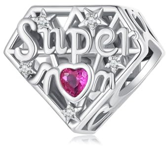 Super Mom Charms für Pandora Armbänder, Sterling Silber Herz Perlen Charms, Geschenk für Mädchen Freundin Familie