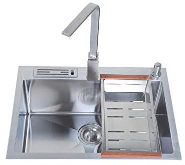 Single Bowl Square Kitchen Sink Faucet Strainer Combo Set with Knife Rack, Stainless Steel Deep Drop-in Laundry Utility Sink, Undermount Drop-in Installation (Size : 680x450x220mm)