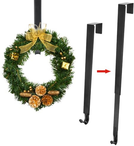 CHEERYMAGIC Christmas Metal Wreath Hanger, Adjustable Christmas Wreath Door Hanger from 15 to 25 Inches Large Over Door Wreath Hook Holder for Christmas Home Office Wall Wedding Wreath Display A7SSGG