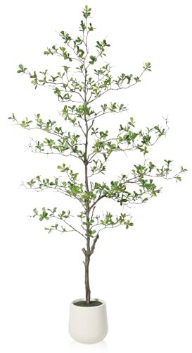 SOGUYI Árbol Artificial Olivo 180 cm, Planta Falsa de Olivo con Maceta Blanca Alta, Plantas Artificiales Realistas para Decoración de Hogar y Oficina