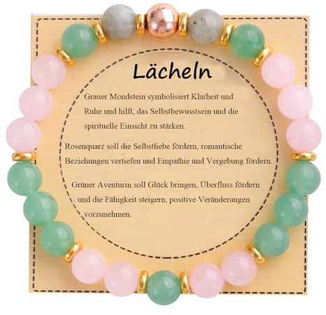 UEUC Heilstein-Perlenarmband für Frauen, Armband mit natürlichen Edelsteinen, Gleichgewichtsschutz, spirituelles Kristallperlenarmband zur Angstlinderung mit Bedeutungskarte