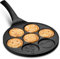 Pfannkuchengrill mit Lächeln, Pancake Pfanne Kinder mit Smiley - Spiegeleipfanne Motiv Ø26cm, für Induktion Ceran Gas Elektro, 7x 6,5 cm mini Form, Eierpfanne für Spiegelei | CREPKE