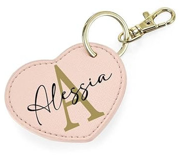 Mr. Gadgets Portachiavi Eco Pelle Personalizzabile con Nome - e Lettera Maiuscola (Cuore, Rosa)